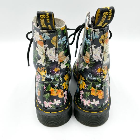 Dr Martens Pascal Boots Darcy Black Floral 8-Eye Leather Lace Up Sz 6 Women's - Picture 8 of 10